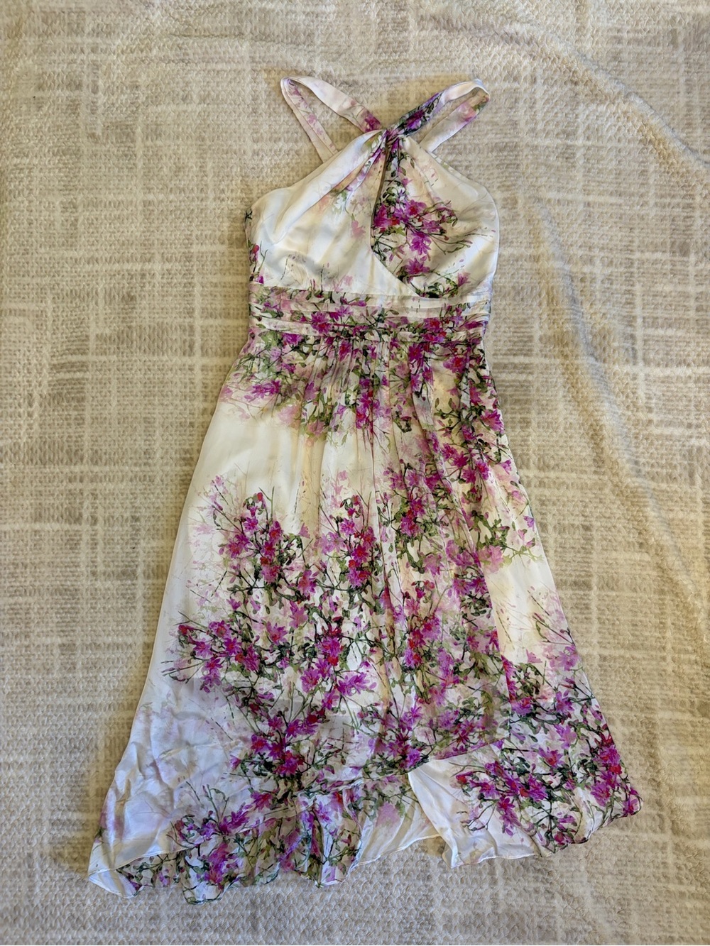 Bebe 100% Silk Floral Halter Midi Dress Watercolor Print Size Small